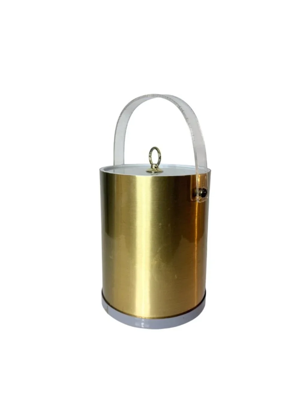 Vintage Culver Gold Ice Bucket Lucite Handle White Tongs Mid Century Barware